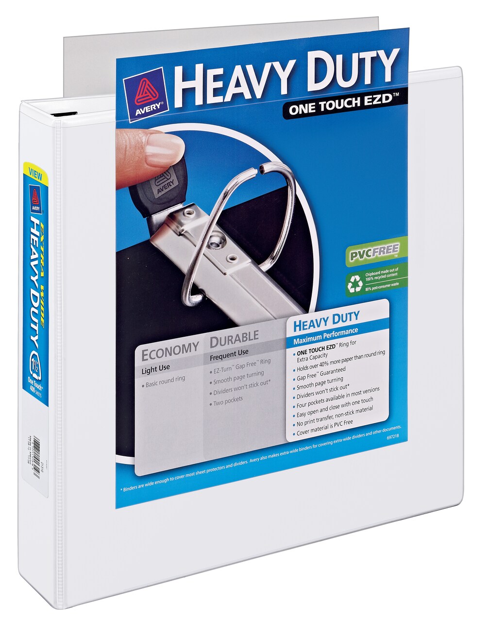 Avery Heavy-Duty View 3 Ring Binder, Extra Wide, 1.5" EZD Rings, 1 White Binder (01319)